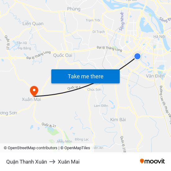 Quận Thanh Xuân to Xuân Mai map