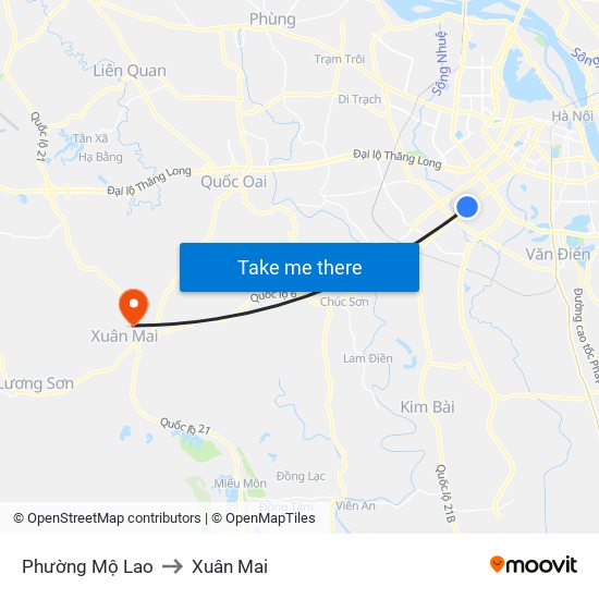 Phường Mộ Lao to Xuân Mai map