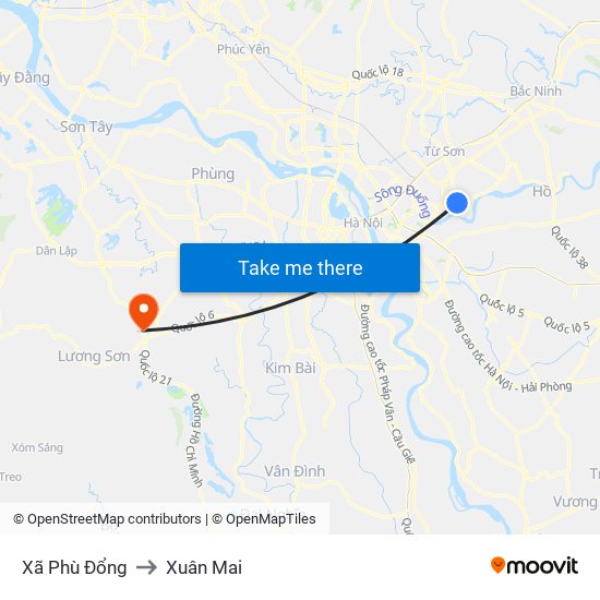 Xã Phù Đổng to Xuân Mai map