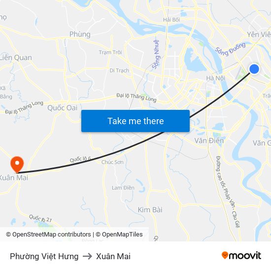 Phường Việt Hưng to Xuân Mai map