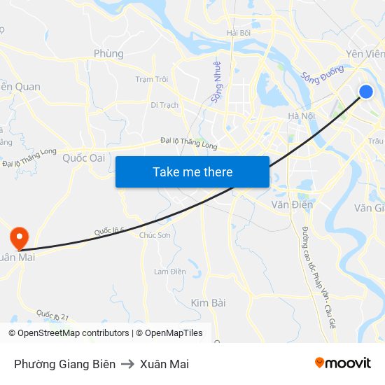 Phường Giang Biên to Xuân Mai map