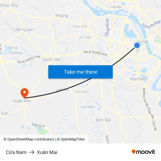 Cửa Nam to Xuân Mai map