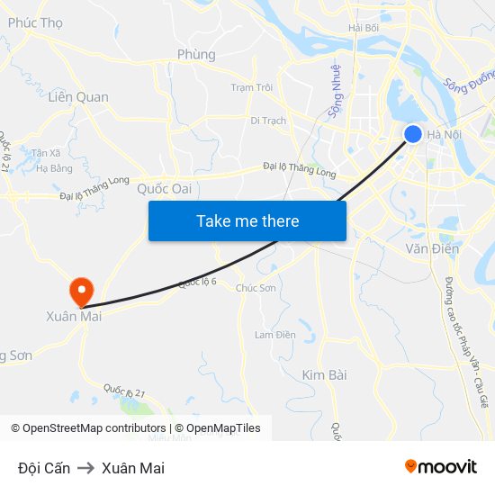 Đội Cấn to Xuân Mai map