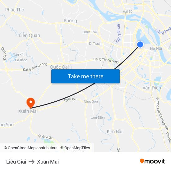 Liễu Giai to Xuân Mai map