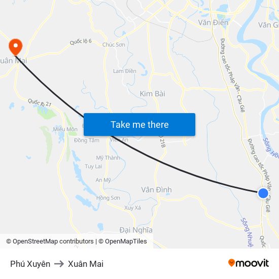 Phú Xuyên to Xuân Mai map