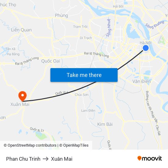 Phan Chu Trinh to Xuân Mai map