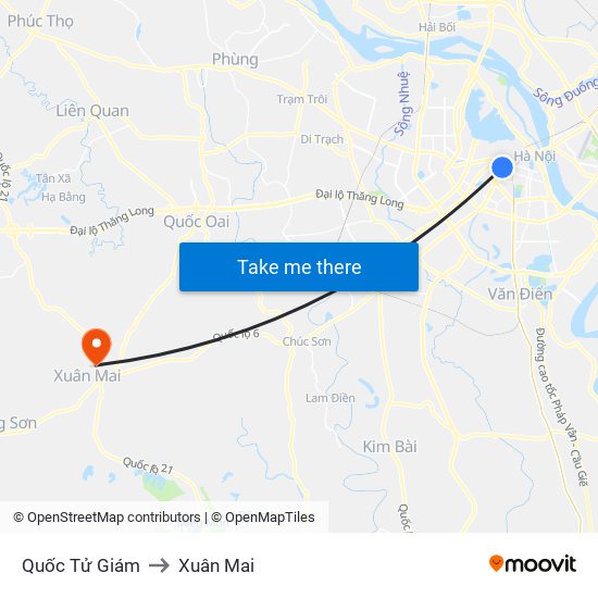Quốc Tử Giám to Xuân Mai map