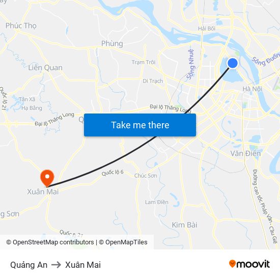 Quảng An to Xuân Mai map