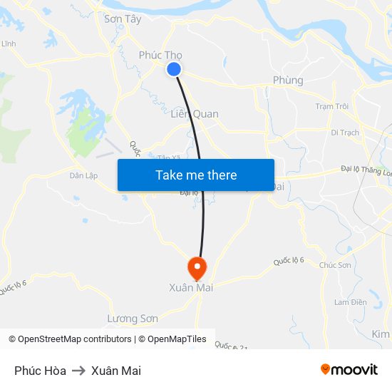Phúc Hòa to Xuân Mai map