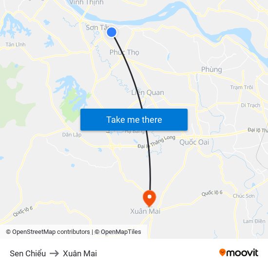 Sen Chiểu to Xuân Mai map