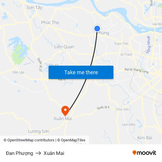 Đan Phượng to Xuân Mai map
