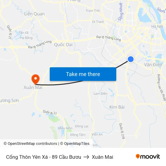 Cổng Thôn Yên Xá - 89 Cầu Bươu to Xuân Mai map