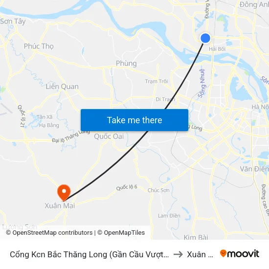 Cổng Kcn Bắc Thăng Long (Gần Cầu Vượt Bộ Hành) to Xuân Mai map