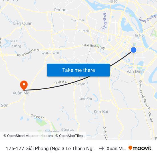 175-177 Giải Phóng (Ngã 3 Lê Thanh Nghị) to Xuân Mai map