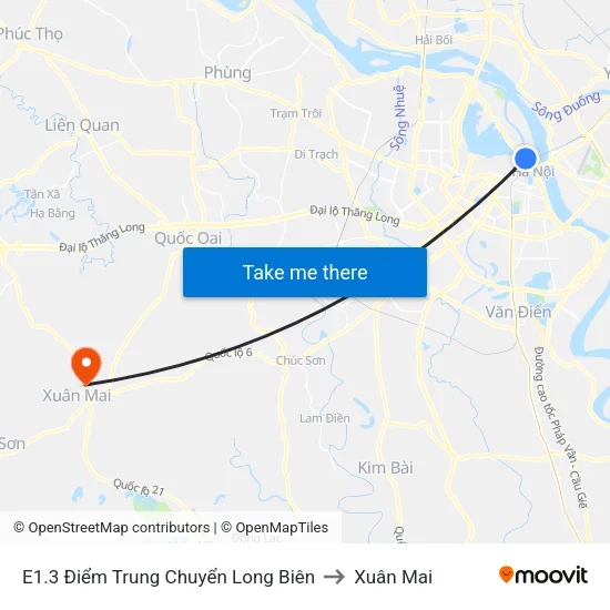 E1.3 Điểm Trung Chuyển Long Biên to Xuân Mai map