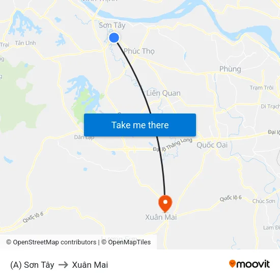 (A) Sơn Tây to Xuân Mai map