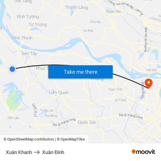 Xuân Khanh to Xuân Đỉnh map
