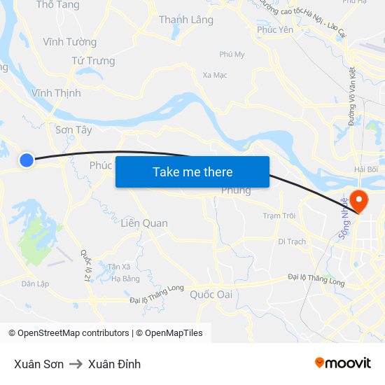 Xuân Sơn to Xuân Đỉnh map