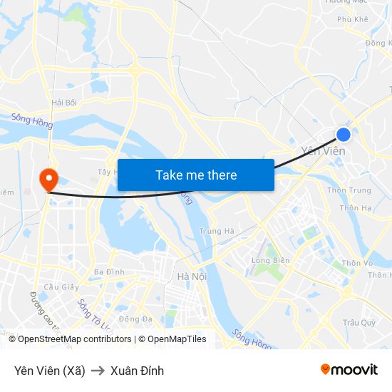Yên Viên (Xã) to Xuân Đỉnh map
