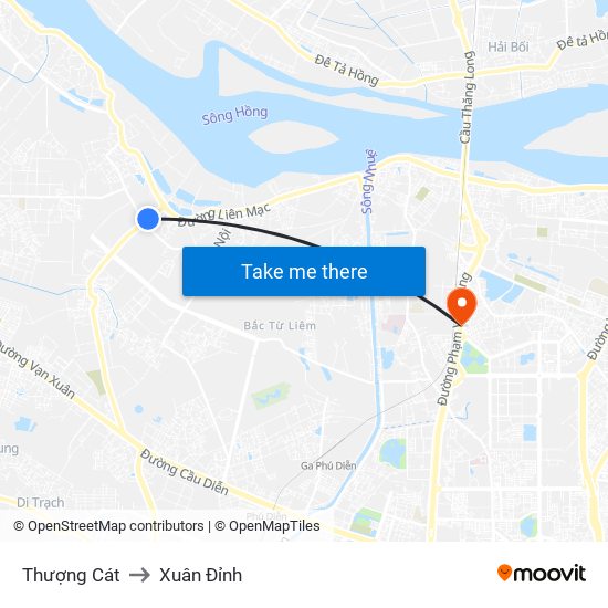 Thượng Cát to Xuân Đỉnh map