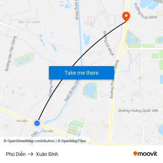 Phú Diễn to Xuân Đỉnh map