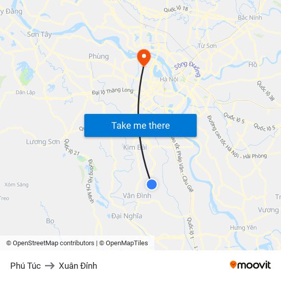 Phú Túc to Xuân Đỉnh map