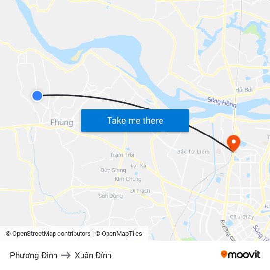 Phương Đình to Xuân Đỉnh map