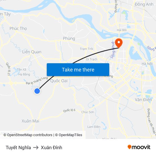 Tuyết Nghĩa to Xuân Đỉnh map