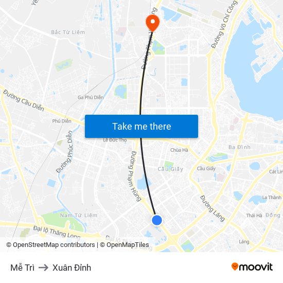 Mễ Trì to Xuân Đỉnh map