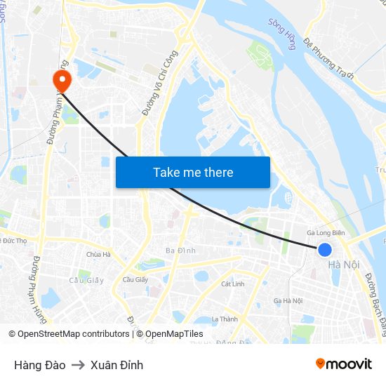 Hàng Đào to Xuân Đỉnh map