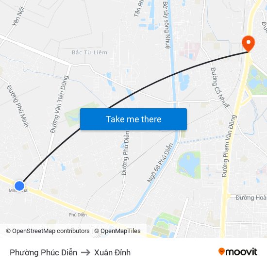 Phường Phúc Diễn to Xuân Đỉnh map