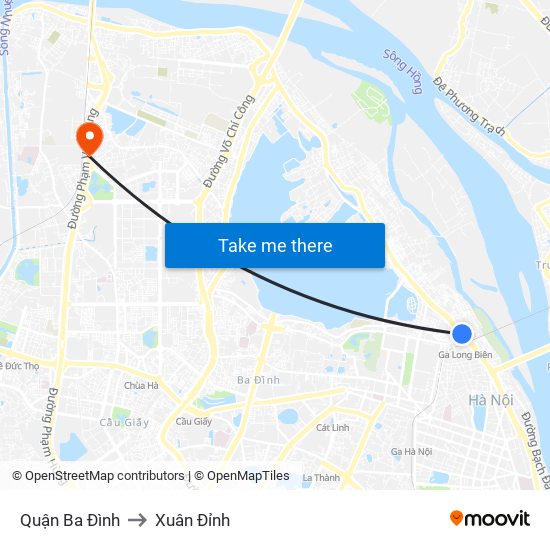 Quận Ba Đình to Xuân Đỉnh map