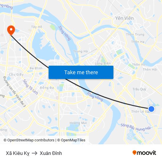 Xã Kiêu Kỵ to Xuân Đỉnh map