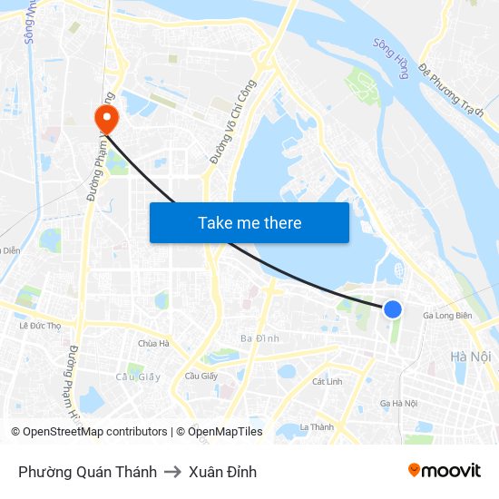 Phường Quán Thánh to Xuân Đỉnh map