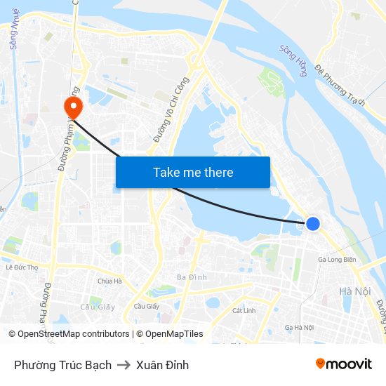 Phường Trúc Bạch to Xuân Đỉnh map