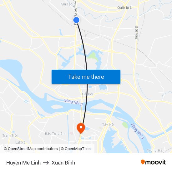 Huyện Mê Linh to Xuân Đỉnh map