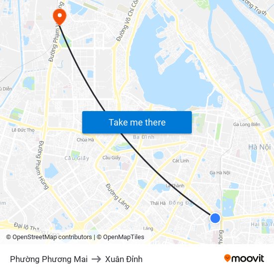 Phường Phương Mai to Xuân Đỉnh map