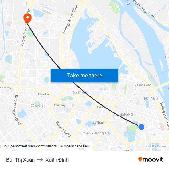 Bùi Thị Xuân to Xuân Đỉnh map