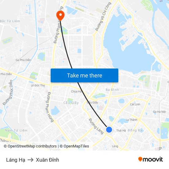 Láng Hạ to Xuân Đỉnh map