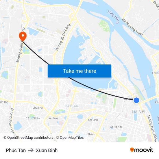 Phúc Tân to Xuân Đỉnh map