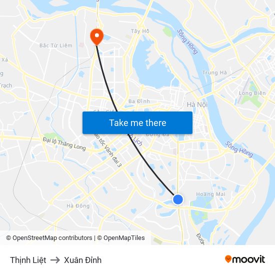 Thịnh Liệt to Xuân Đỉnh map