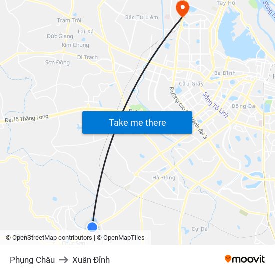 Phụng Châu to Xuân Đỉnh map