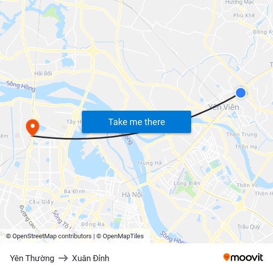 Yên Thường to Xuân Đỉnh map