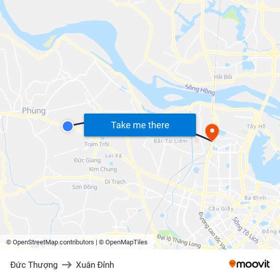 Đức Thượng to Xuân Đỉnh map