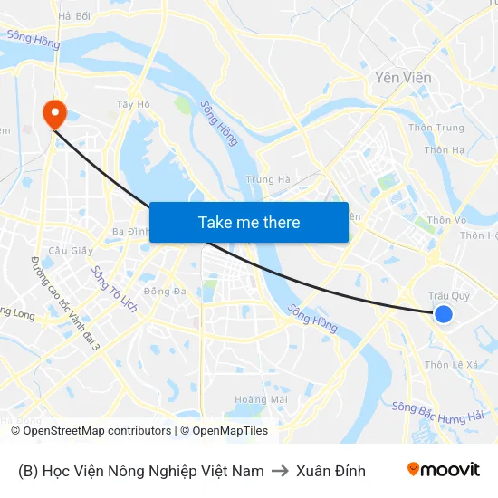 (B) Học Viện Nông Nghiệp Việt Nam to Xuân Đỉnh map