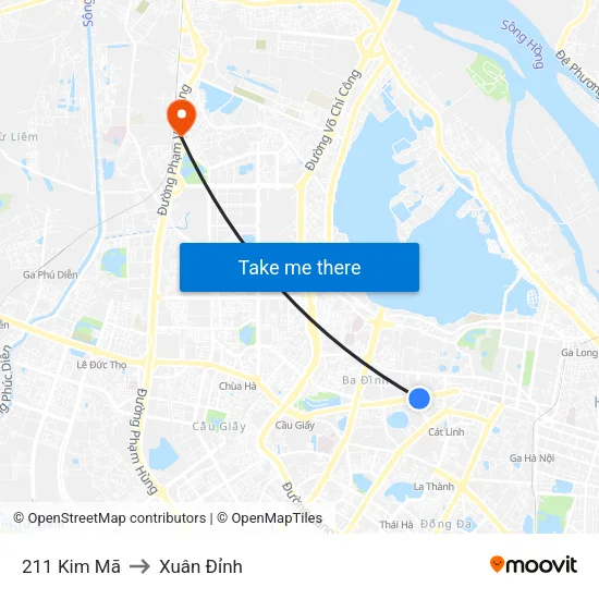 211 Kim Mã to Xuân Đỉnh map