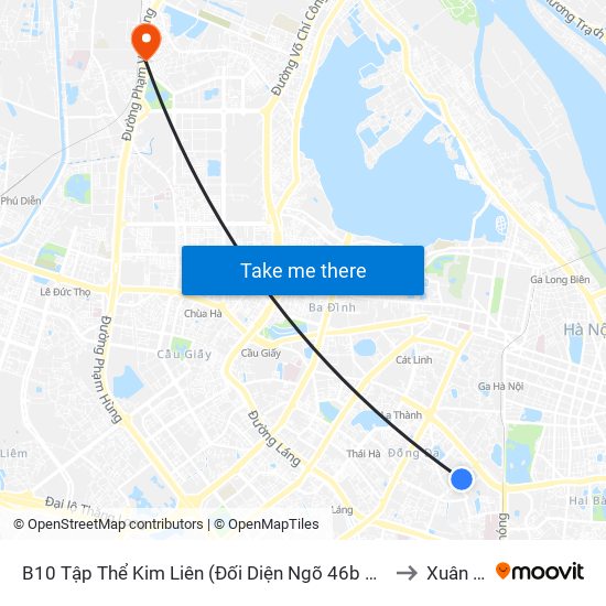 B10 Tập Thể Kim Liên (Đối Diện Ngõ 46b Phạm Ngọc Thạch) to Xuân Đỉnh map