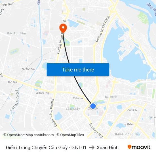 Điểm Trung Chuyển Cầu Giấy - Gtvt 01 to Xuân Đỉnh map