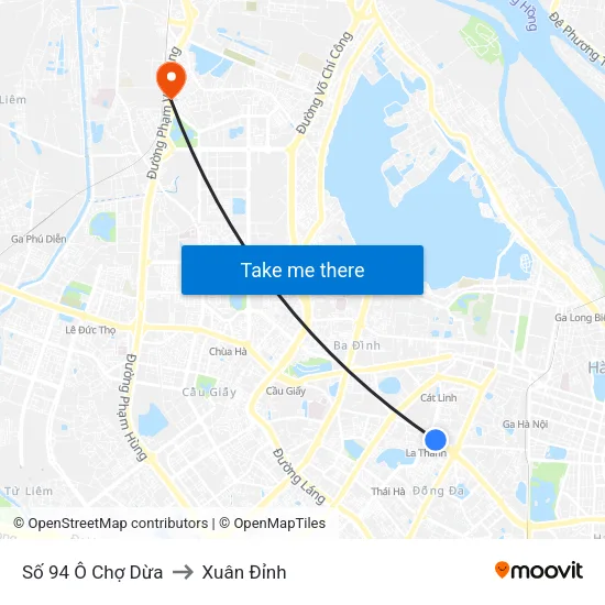Số 94 Ô Chợ Dừa to Xuân Đỉnh map