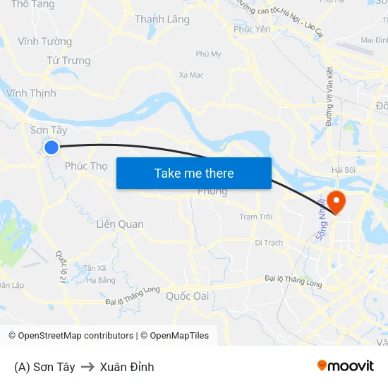 (A) Sơn Tây to Xuân Đỉnh map